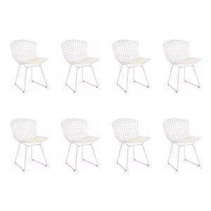 Kit 8 Cadeiras Bertoia Branca Com Assento Branco Cor Branco