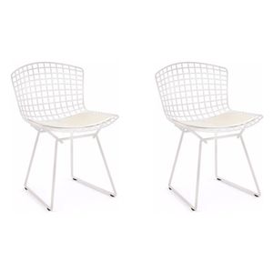 Kit 2 Cadeiras Bertoia Branca Com Assento Branco Cor Branco