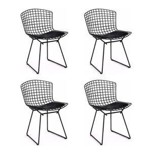 Kit 4 Cadeiras Bertoia Preta Com Assento Preto Cor Preto