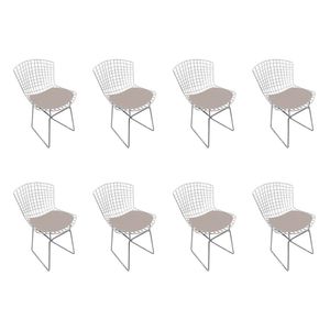 Kit 8 Cadeiras Bertoia Cromada Com Assento Sintético Bege Cor Bege