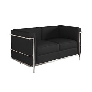 Sofa Le Corbusier De 2 Lugares Cromado Em Sintético Preto Cor Preto