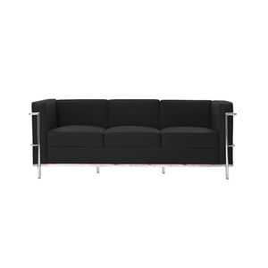 Sofa Le Corbusier De 3 Lugares Cromado Em Sintético Preto Cor Preto
