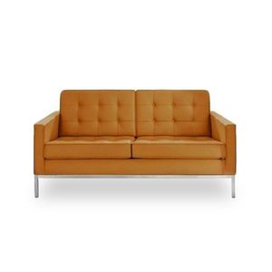 Sofá Florence Knoll 2 Lugares Cromado Em Sintético Caramelo Cor Amarelo