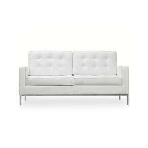 Sofá Florence Knoll 2 Lugares Cromado Em Couro Natural Branco Cor Branco