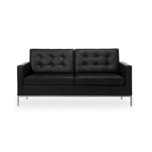 Sofá Florence Knoll 2 Lugares Inox Em Couro Natural Preto Cor Preto