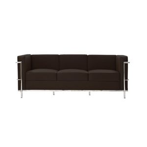 Sofa Le Corbusier 3 Lugares Inox Em Couro Natural Marrom Cor Marrom