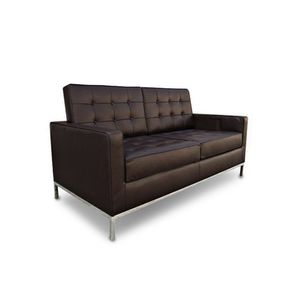 Sofá Fixo Florence Knoll 2 Lugares Cromado Em Couro Natural Marrom Cor Marrom