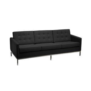 Sofá Fixo Florence Knoll 3 Lugares Inox Em Sintético Preto Cor Preto
