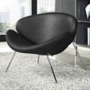 Poltrona Trevo Couro Natural Preto Base Inox Cor Preto