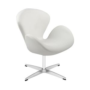 Poltrona Swan Couro Sintético Branco Base Alumínio Giratória Cor Branco