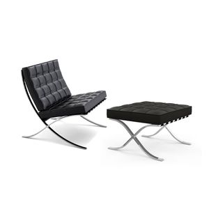Poltrona Barcelona Com Puff Base Cromada Preto Cor Preto