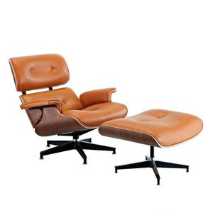 Poltrona Charles Eames Couro Ecológico Com Puff Caramelo Cor Amarelo