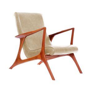 Poltrona Couro Natural Bege Vk Anos 50 Cor Bege