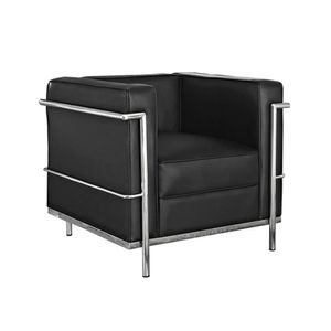 Poltrona Le Corbusier Cromado Em Sintético Preto Cor Preto