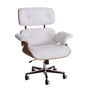 Poltrona Charles Eames Office Exec Couro Natural Branco Cor Branco