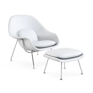 Poltrona Womb Chair Com Puff Cromada Sintético Branco Cor Branco