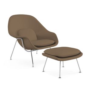 Poltrona Womb Chair Com Puff Cromada Sintético Marrom Cor Marrom