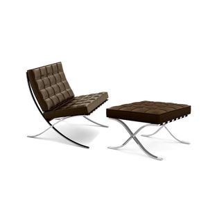 Poltrona Premium Barcelona Com Puff Base Cromada Marrom Cor Marrom