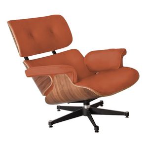 Poltrona Charles Eames Couro Caramelo Cor Amarelo
