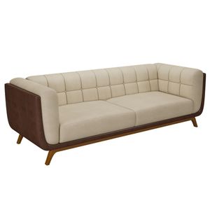 Sofá Living Decorativo 3 Lugares 240cm Bellart M22 Bouclê Bege/sintético Café - Mpozenato