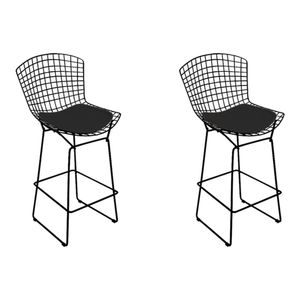 Kit 2 Banquetas Bertoia Preta D60 Com Assento Preto Cor Preto