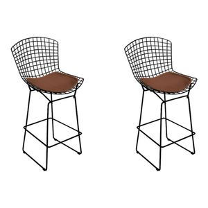 Kit 2 Banquetas Bertoia Preta D80 Com Assento Marrom Cor Marrom