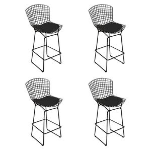 Kit 4 Banquetas Bertoia Preta D80 Com Assento Preto Cor Preto