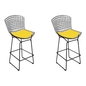 Kit 2 Banquetas Bistrô Bertoia Preta D80 Com Assento Amarelo Cor Preto