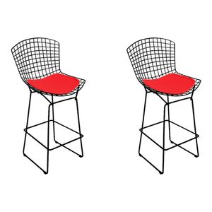 Kit 2 Banquetas Bistrô Bertoia Preta D70 Com Assento Vermelho Cor Preto