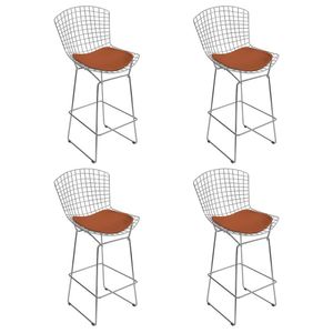 Kit 4 Banquetas Bistrô Bertoia Cromada D80 Com Assento Sintético Cobre Cor Cinza