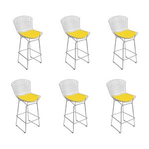 Kit 6 Banquetas Bistrô Bertoia Cromada D70 Com Assento Sintético Amarelo Cor Cinza