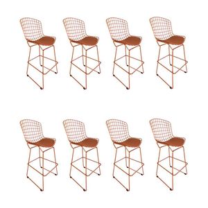 Kit 8 Banquetas Bistrô Bertoia Cobre D80 Com Assento Cobre Cor Marrom