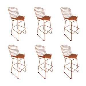 Kit 6 Banquetas Bistrô Bertoia Cobre D80 Com Assento Cobre Cor Marrom