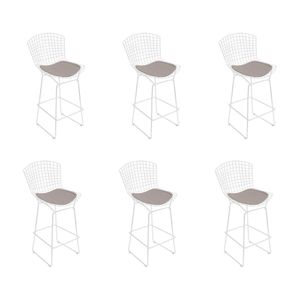 Kit 6 Banquetas Bistrô Bertoia Branca D80 Com Assento Bege Cor Branco
