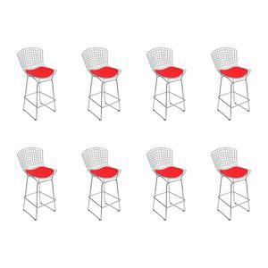 Kit 8 Banquetas Bistrô Bertoia Cromada D60 Com Assento Sintético Vermelho Cor Cinza