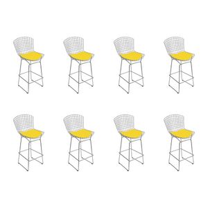 Kit 8 Banquetas Bistrô Bertoia Cromada D60 Com Assento Sintético Amarelo Cor Cinza