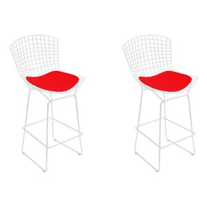 Kit 2 Banquetas Bistrô Bertoia Branca D80 Com Assento Vermelho Cor Branco