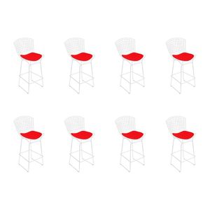 Kit 8 Banquetas Bistrô Bertoia Branca D70 Com Assento Vermelho Cor Branco