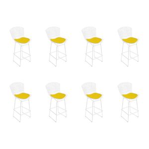 Kit 8 Banquetas Bistrô Bertoia Branca D70 Com Assento Amarelo Cor Branco