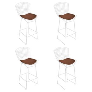 Kit 4 Banquetas Bistrô Bertoia Branca D70 Com Assento Marrom Cor Branco