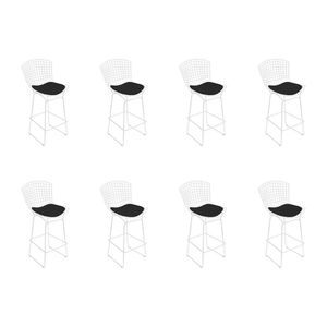 Kit 8 Banquetas Bistrô Bertoia Branca D70 Com Assento Preto Cor Branco