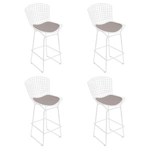 Kit 4 Banquetas Bistrô Bertoia Branca D60 Com Assento Bege Cor Branco