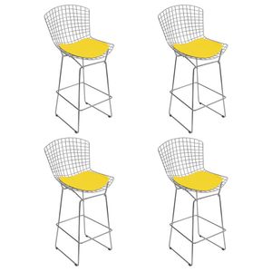 Kit 4 Banquetas Bistrô Bertoia Cromada D60 Com Assento Sintético Amarelo Cor Cinza