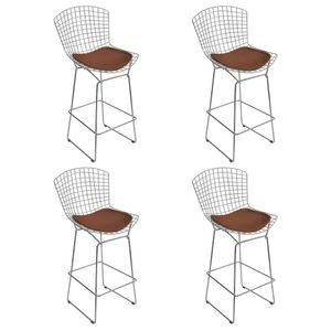 Kit 4 Banquetas Bistrô Bertoia Cromada D60 Com Assento Sintético Marrom Cor Cinza
