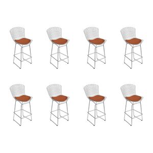 Kit 8 Banquetas Bistrô Bertoia Cromada D60 Com Assento Sintético Cobre Cor Cinza