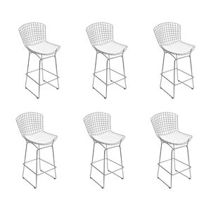 Kit 6 Banquetas Bistrô Bertoia Cromada D60 Com Assento Sintético Branco Cor Cinza