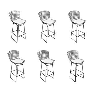 Kit 6 Banquetas Bistrô Bertoia Preta D70 Com Assento Branco Cor Preto