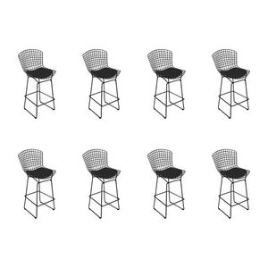 Kit 8 Banquetas Bistrô Bertoia Preta D70 Com Assento Preto Cor Preto