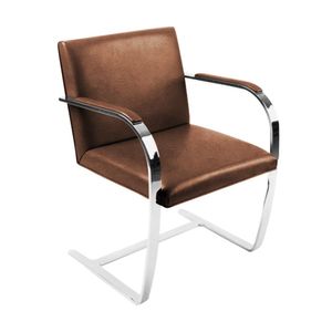 Cadeira Brno Couro Natural Marrom Barra Chata Cromada Cor Marrom