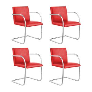 Kit 4 Cadeiras Brno Para Escritório Couro Sintético Vermelho Tubular Cromada Cor Vermelho